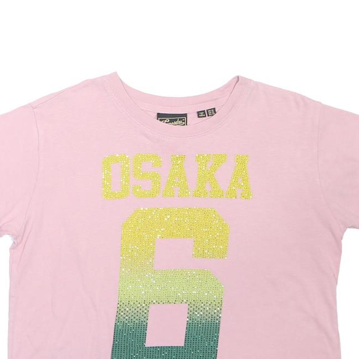 SUPERDRY Womens Pink Graphic T-Shirt UK 16 Short Sleeve Crew Neck Osaka 6