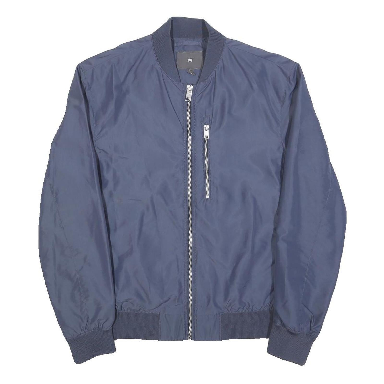 H&M Mens Blue Bomber Jacket S Polyester Plain Zip Casual Lightweight