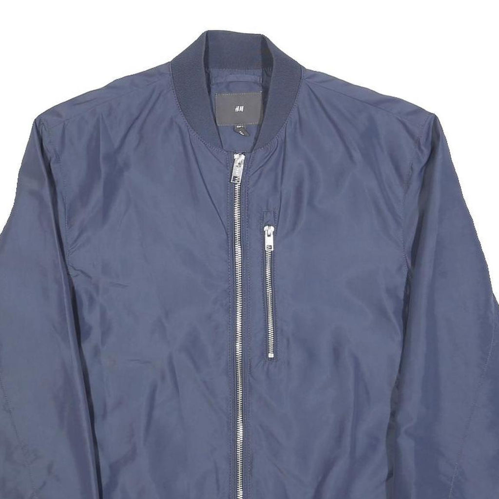 H&M Mens Blue Bomber Jacket S Polyester Plain Zip Casual Lightweight