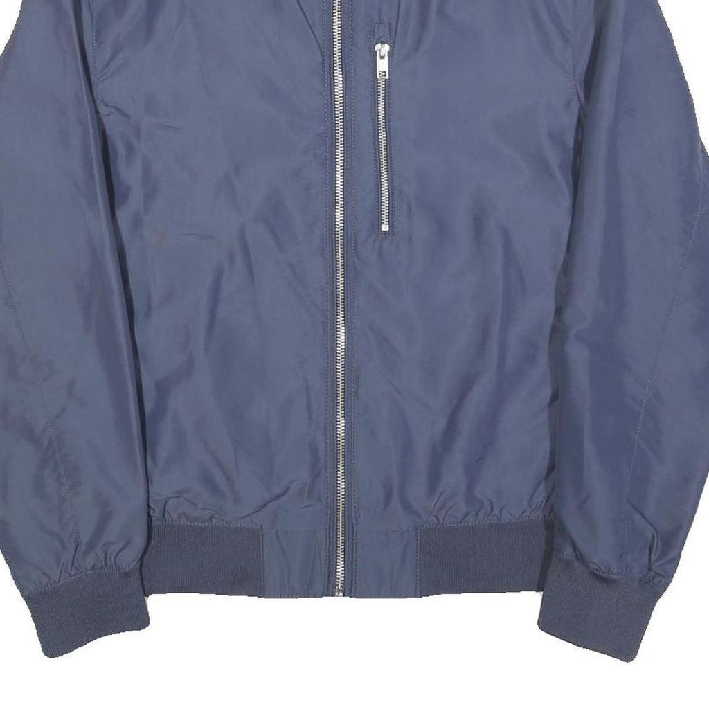 H&M Mens Blue Bomber Jacket S Polyester Plain Zip Casual Lightweight