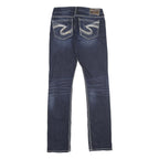 SILVER JEANS CO Womens Slim Blue Denim Jeans W27 L32 Stylish Stitching Zip