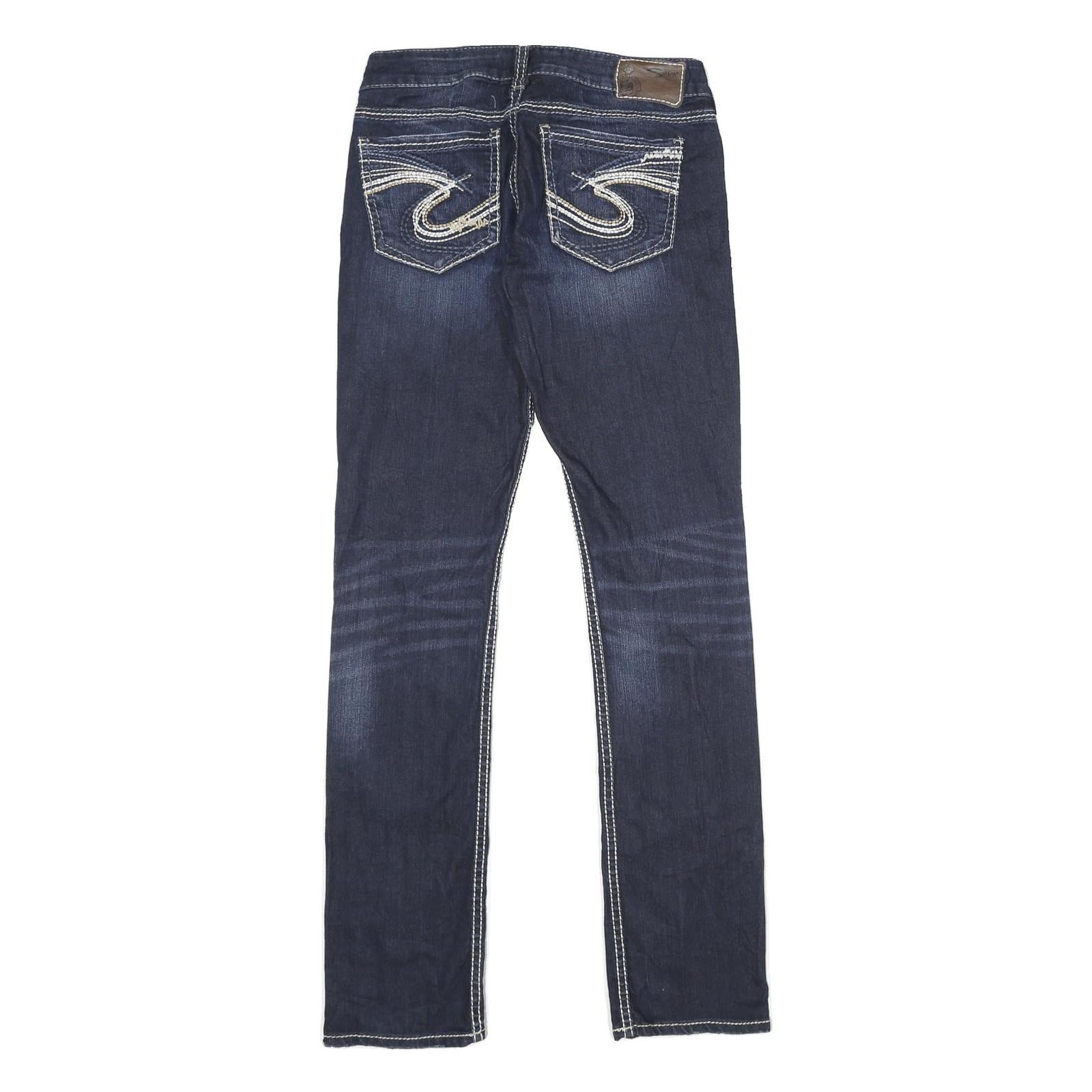 SILVER JEANS CO Womens Slim Blue Denim Jeans W27 L32 Stylish Stitching Zip