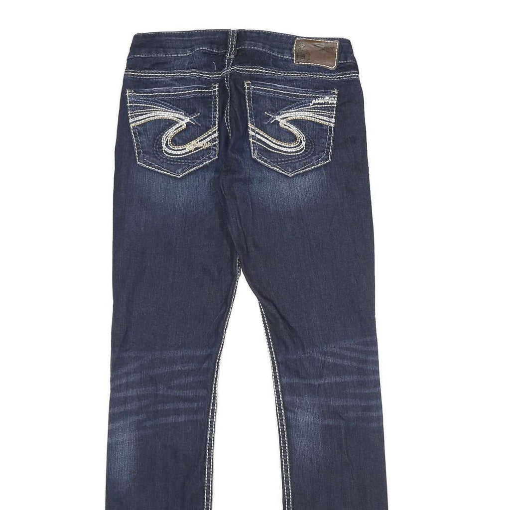 SILVER JEANS CO Womens Slim Blue Denim Jeans W27 L32 Stylish Stitching Zip