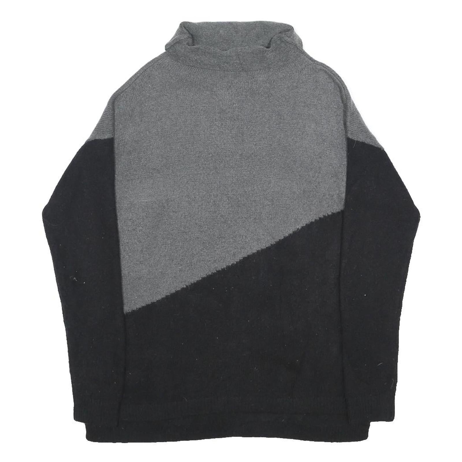 DKNY Womens Black & Grey Plain Jumper Roll Neck Tight Knit S Acrylic Blend