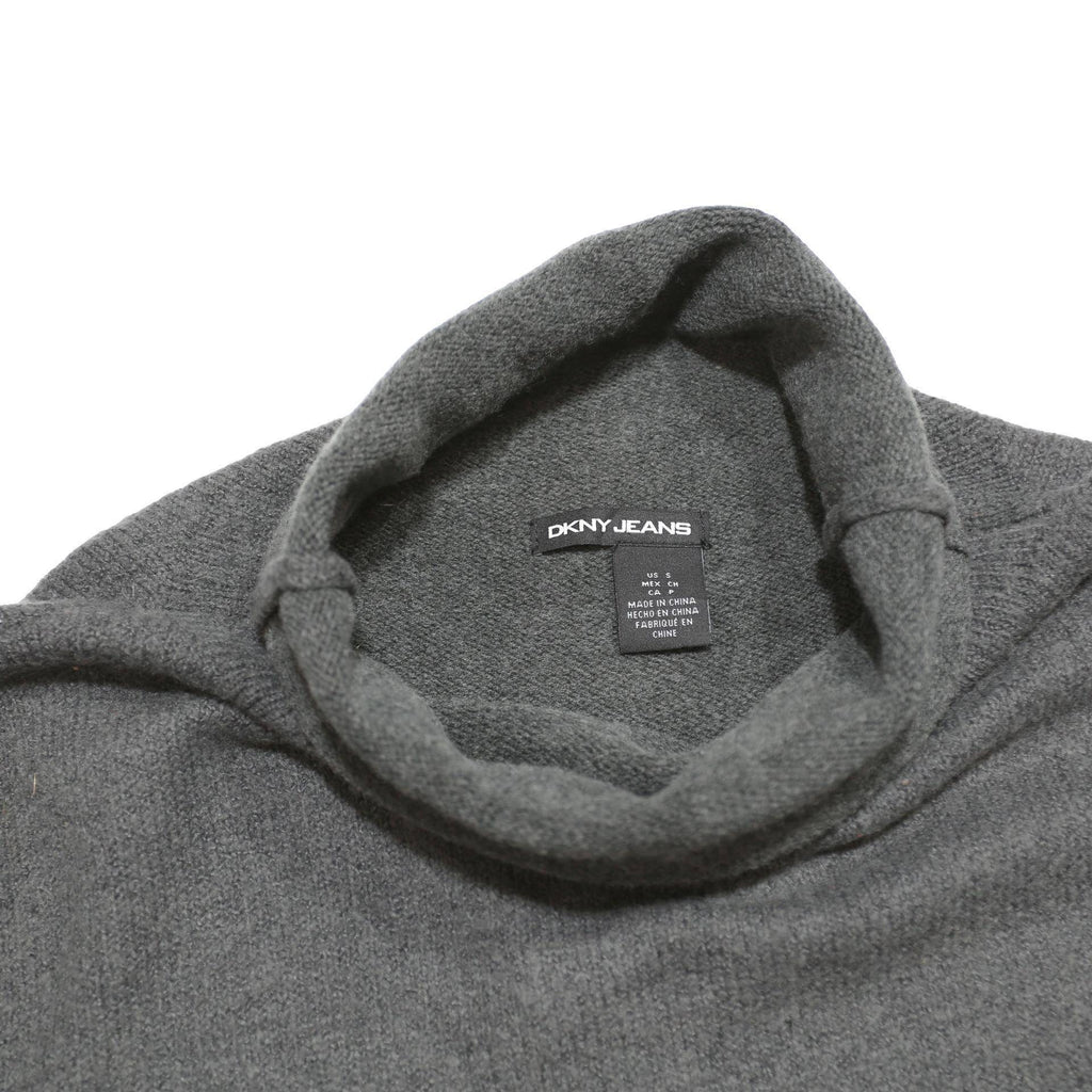 DKNY Womens Black & Grey Plain Jumper Roll Neck Tight Knit S Acrylic Blend