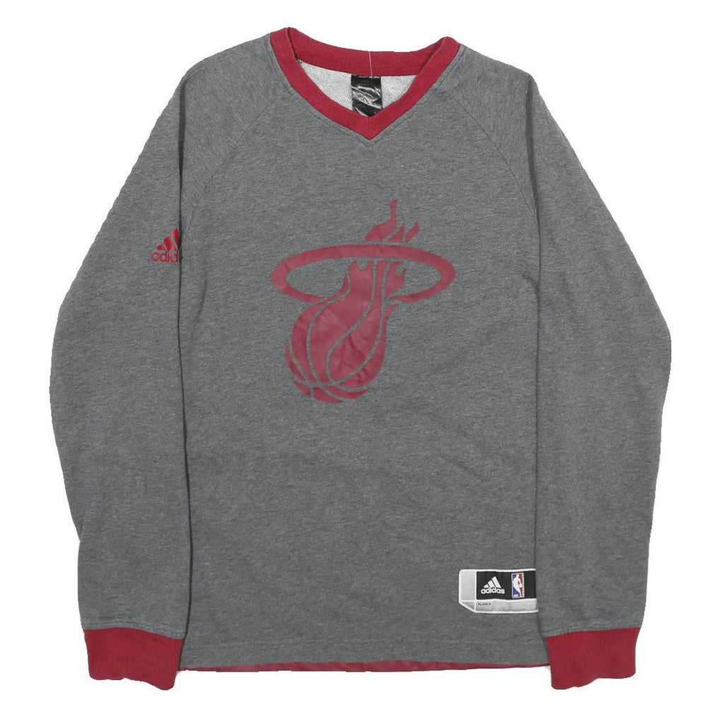 ADIDAS Mens Grey & Red Miami Heat V-Neck Sweatshirt S NBA Basketball