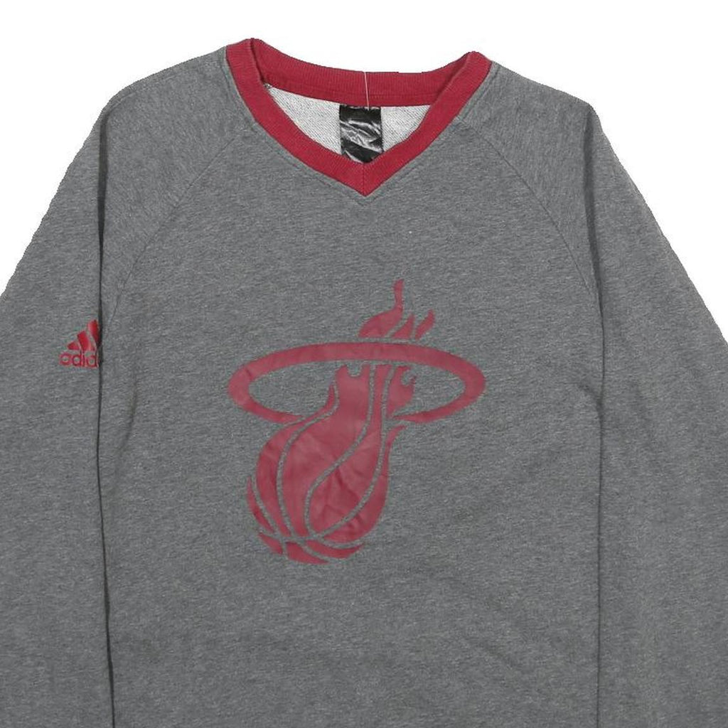 ADIDAS Mens Grey & Red Miami Heat V-Neck Sweatshirt S NBA Basketball