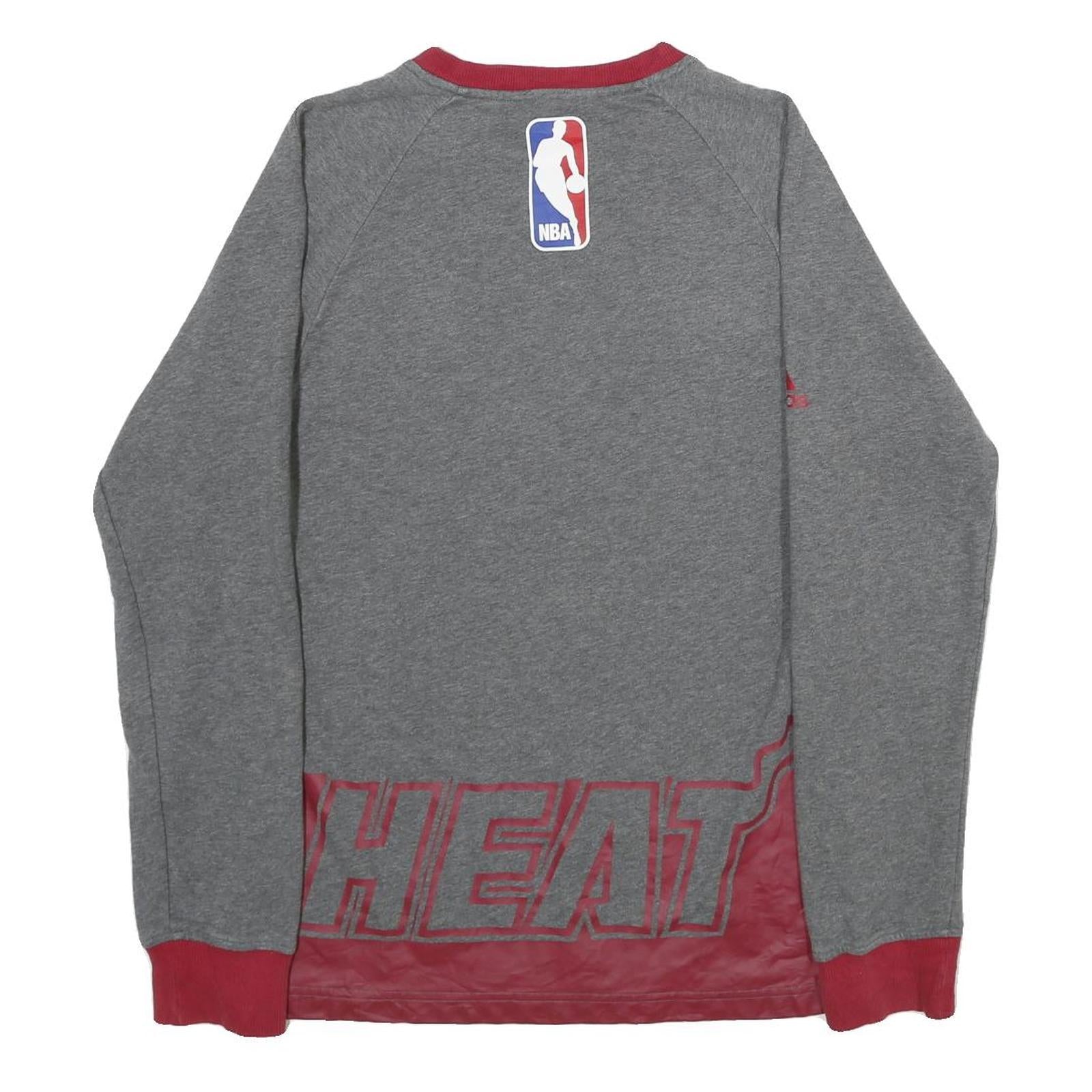 ADIDAS Mens Grey & Red Miami Heat V-Neck Sweatshirt S NBA Basketball