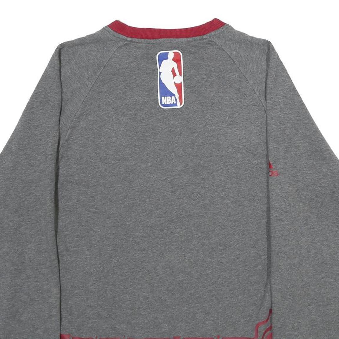 ADIDAS Mens Grey & Red Miami Heat V-Neck Sweatshirt S NBA Basketball