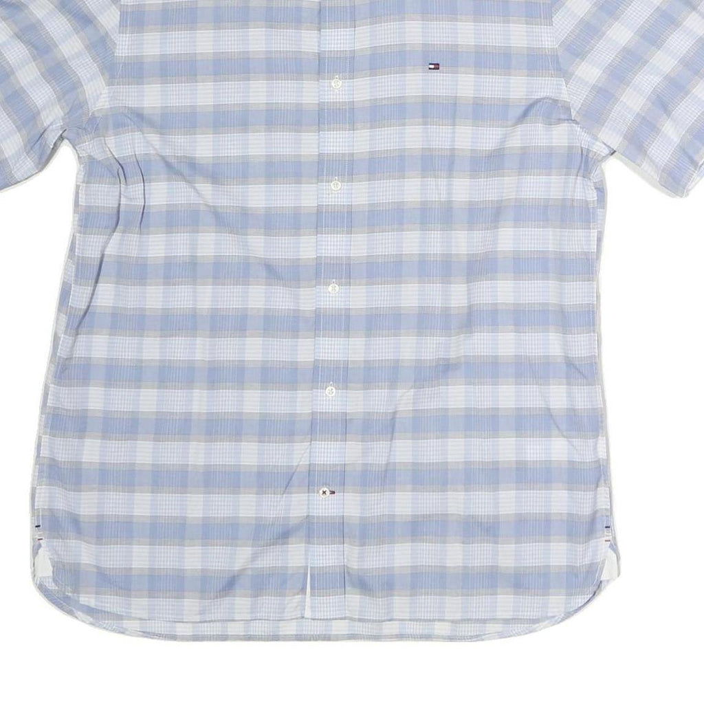 TOMMY HILFIGER Mens Blue & White Check Short Sleeve Shirt XL Button Down Casual