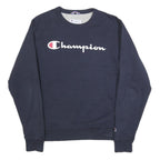 CHAMPION Mens Navy Blue Cotton Blend Crew Neck Sweatshirt S Classic Logo