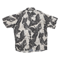CAMPIA Mens Black & Cream Leaf Print Rayon Shirt XL Casual Summer Short Sleeve