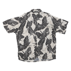 CAMPIA Mens Black & Cream Leaf Print Rayon Shirt XL Casual Summer Short Sleeve
