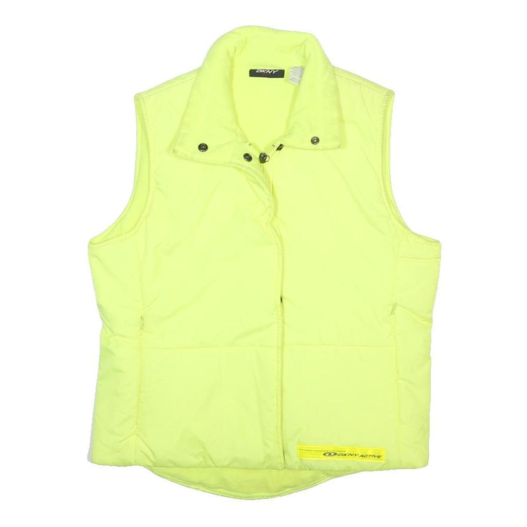 DKNY Womens Yellow Sleeveless Zip Jacket M Polyester Puffer Lightweight