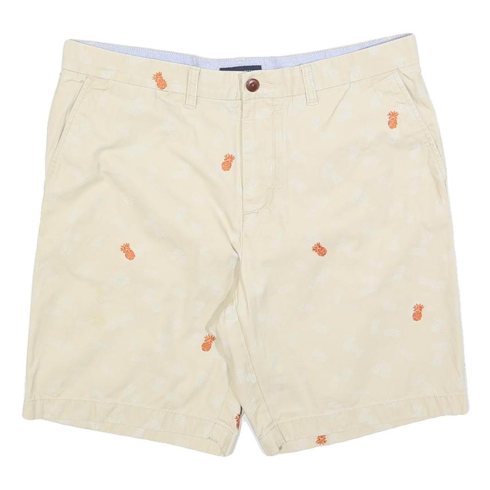 TOMMY HILFIGER Mens Beige Pineapple Embroidered Casual Shorts L W36 Summer
