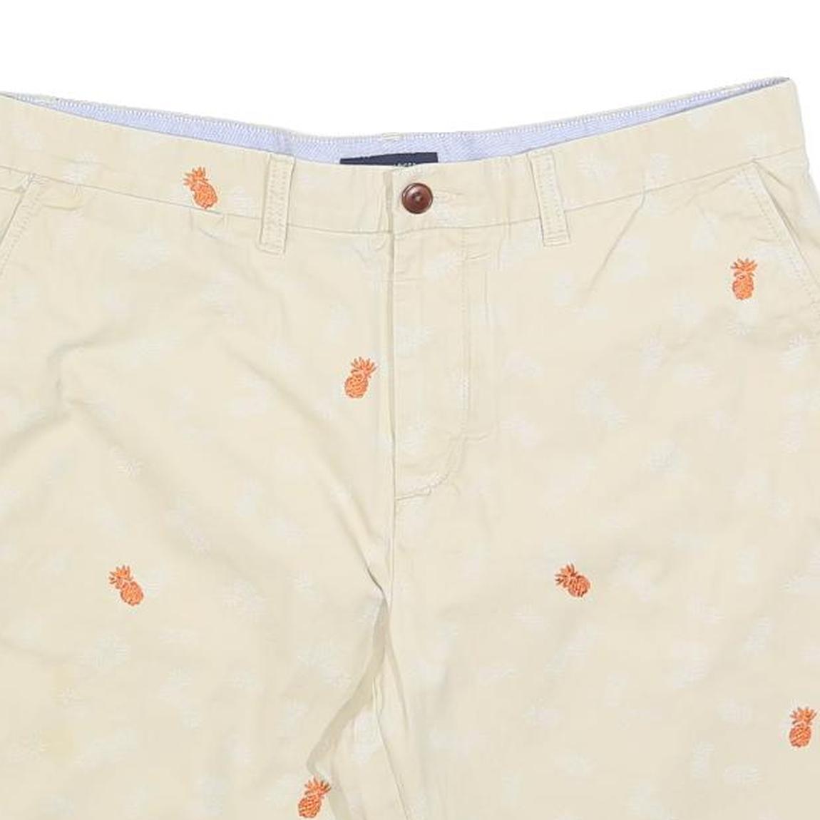 TOMMY HILFIGER Mens Beige Pineapple Embroidered Casual Shorts L W36 Summer