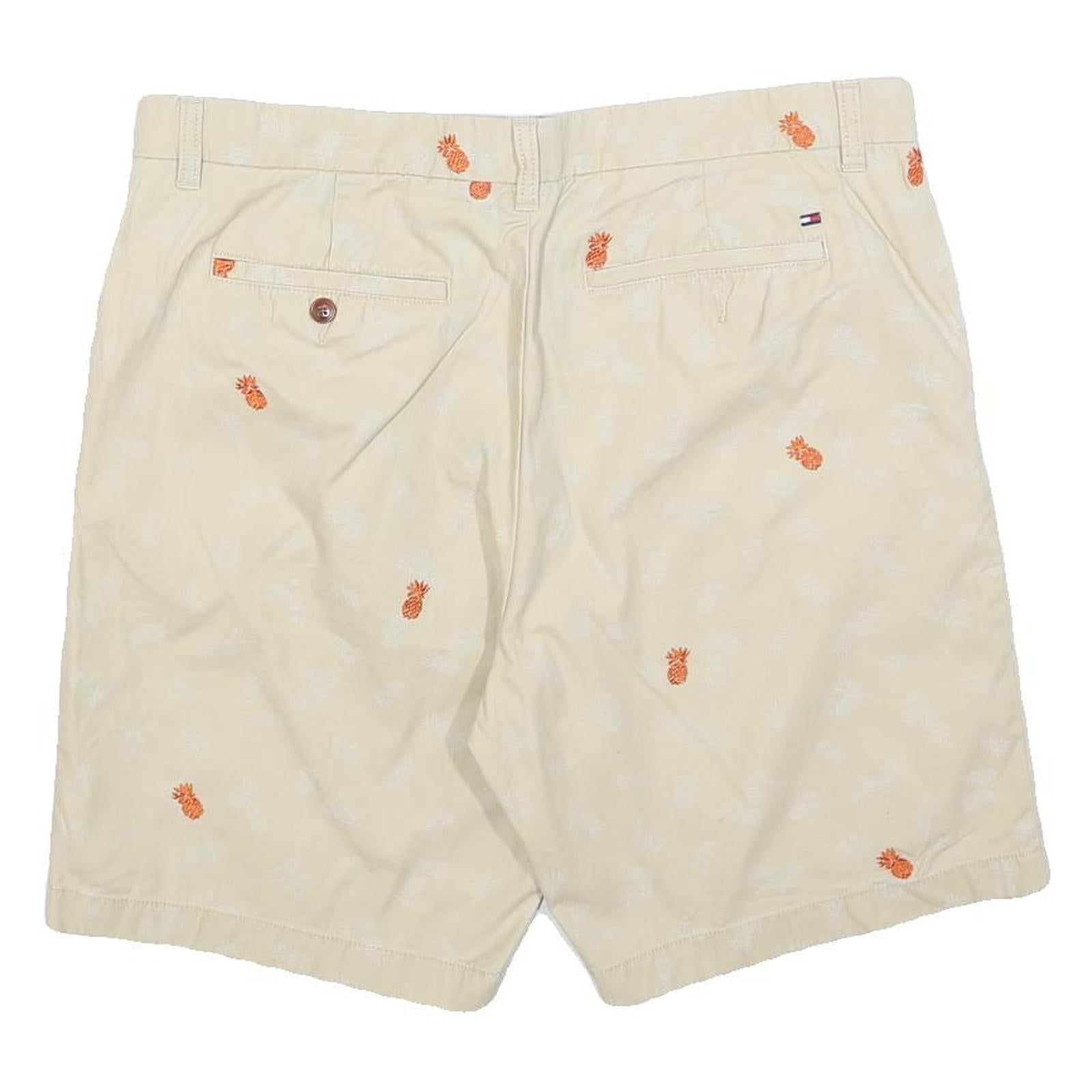 TOMMY HILFIGER Mens Beige Pineapple Embroidered Casual Shorts L W36 Summer