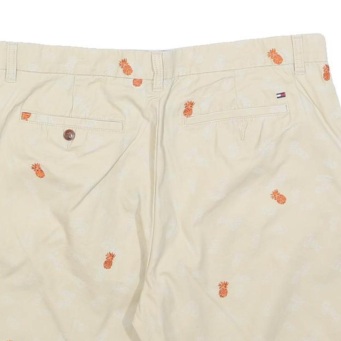 TOMMY HILFIGER Mens Beige Pineapple Embroidered Casual Shorts L W36 Summer