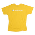 CHAMPION Mens Yellow Logo Print T-Shirt L Short Sleeve Crew Neck Cotton Casual