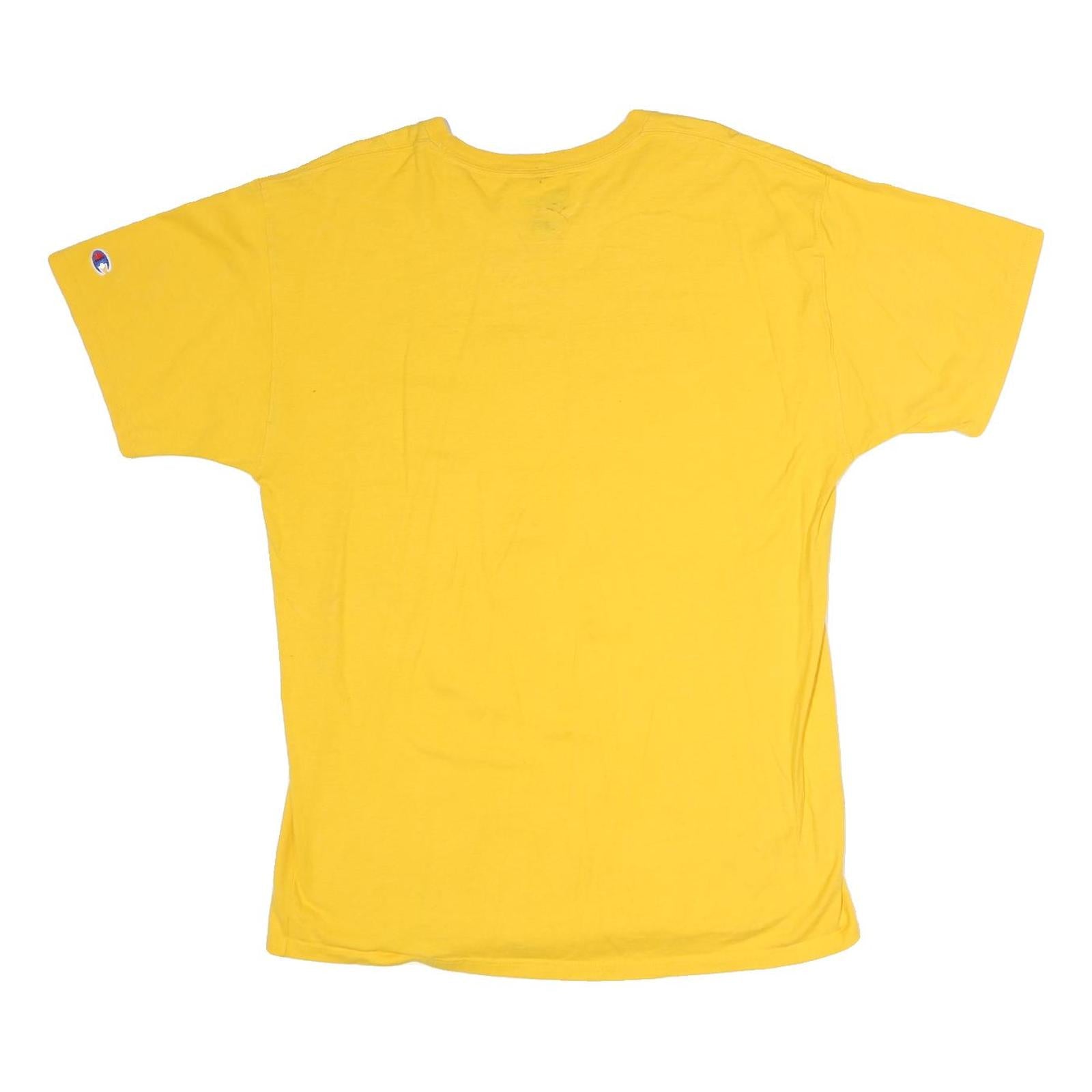 CHAMPION Mens Yellow Logo Print T-Shirt L Short Sleeve Crew Neck Cotton Casual