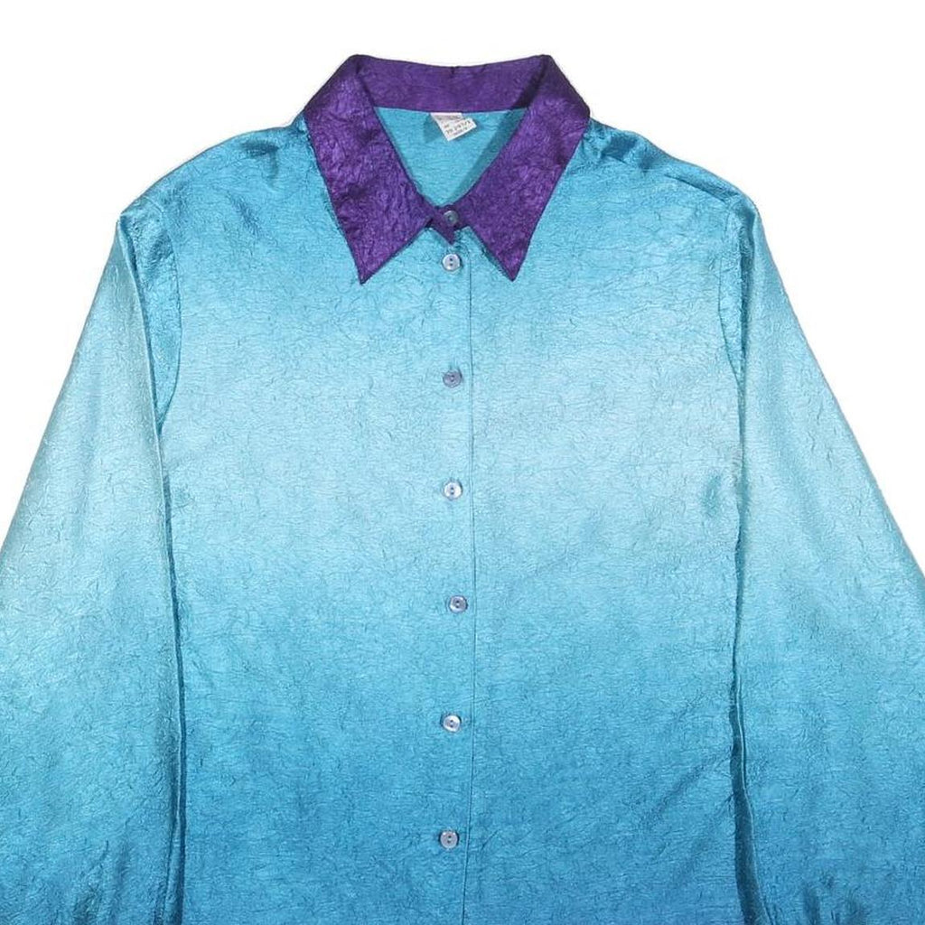 Womens Blue & Purple Ombre Long Sleeve Shirt L Button Down Collar Relaxed Fit
