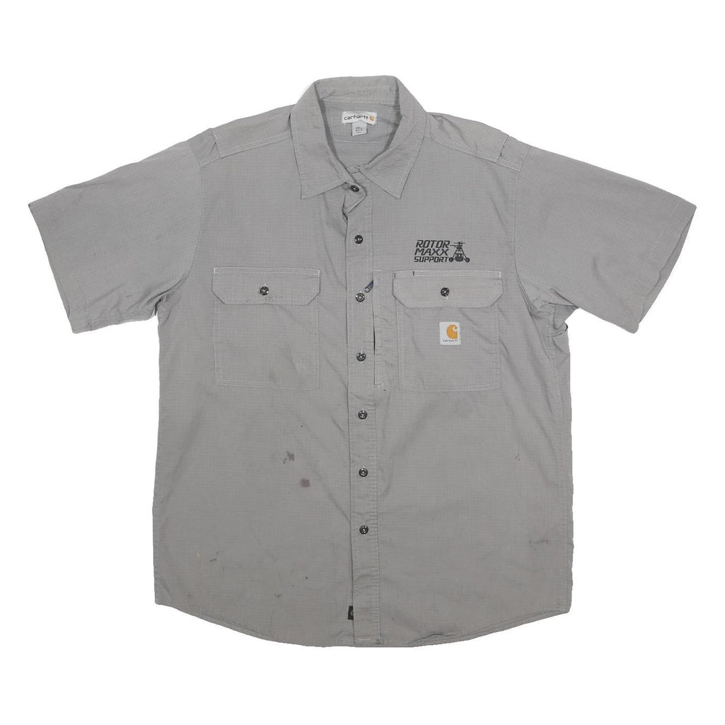 CARHARTT Mens Grey Work Shirt L Button Pocket Logo Polyester Blend Casual
