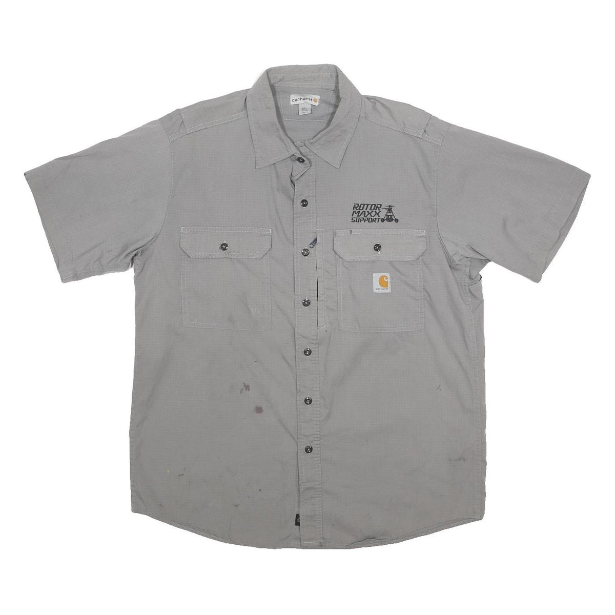 CARHARTT Mens Grey Work Shirt L Button Pocket Logo Polyester Blend Casual