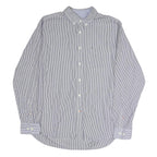 TOMMY HILFIGER Mens Blue & White Stripe Shirt L Classic Button Down Long Sleeve