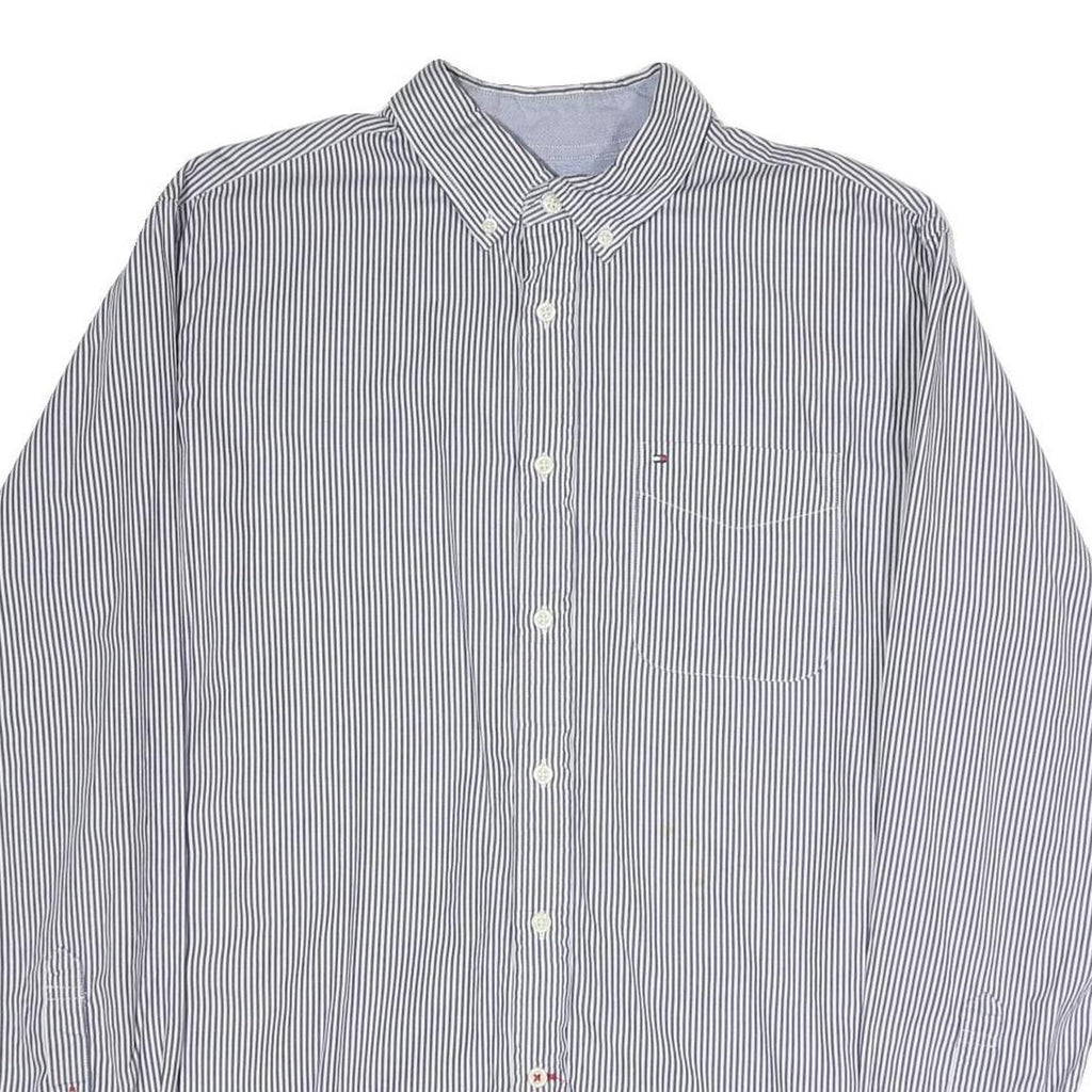 TOMMY HILFIGER Mens Blue & White Stripe Shirt L Classic Button Down Long Sleeve