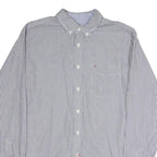 TOMMY HILFIGER Mens Blue & White Stripe Shirt L Classic Button Down Long Sleeve