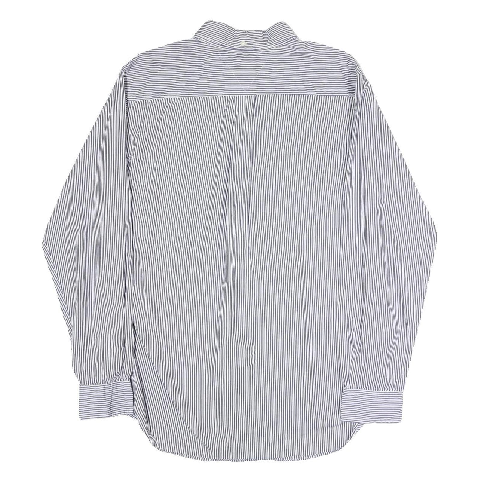 TOMMY HILFIGER Mens Blue & White Stripe Shirt L Classic Button Down Long Sleeve