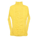 ITS OUR TIME Womens Yellow Plain Rib Knit Roll Neck Jumper L Lightweight Stretch