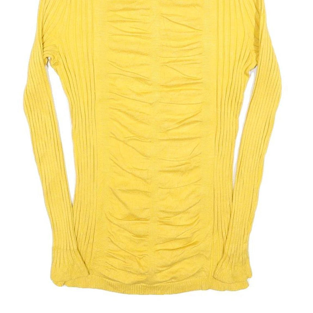 ITS OUR TIME Womens Yellow Plain Rib Knit Roll Neck Jumper L Lightweight Stretch