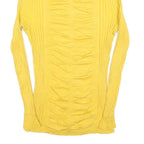 ITS OUR TIME Womens Yellow Plain Rib Knit Roll Neck Jumper L Lightweight Stretch