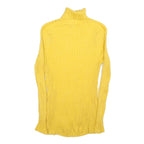 ITS OUR TIME Womens Yellow Plain Rib Knit Roll Neck Jumper L Lightweight Stretch