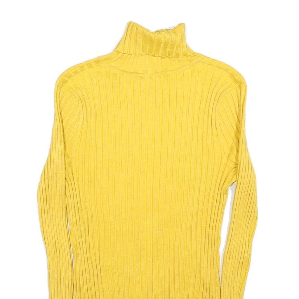 ITS OUR TIME Womens Yellow Plain Rib Knit Roll Neck Jumper L Lightweight Stretch