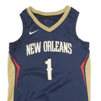NIKE Mens Blue & Beige New Orleans Basketball Jersey S Sleeveless V-Neck