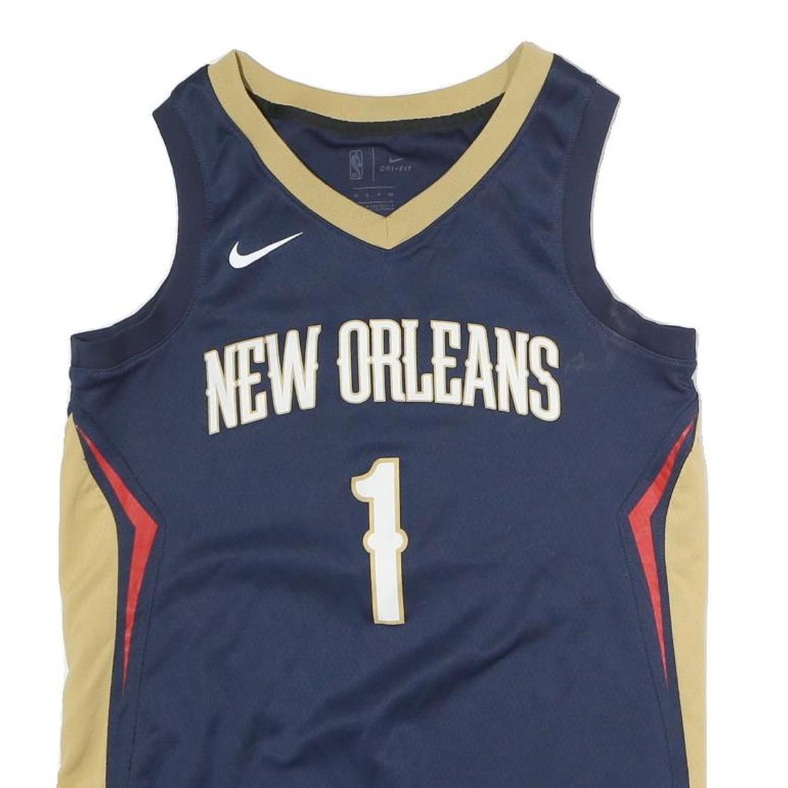 NIKE Mens Blue & Beige New Orleans Basketball Jersey S Sleeveless V-Neck