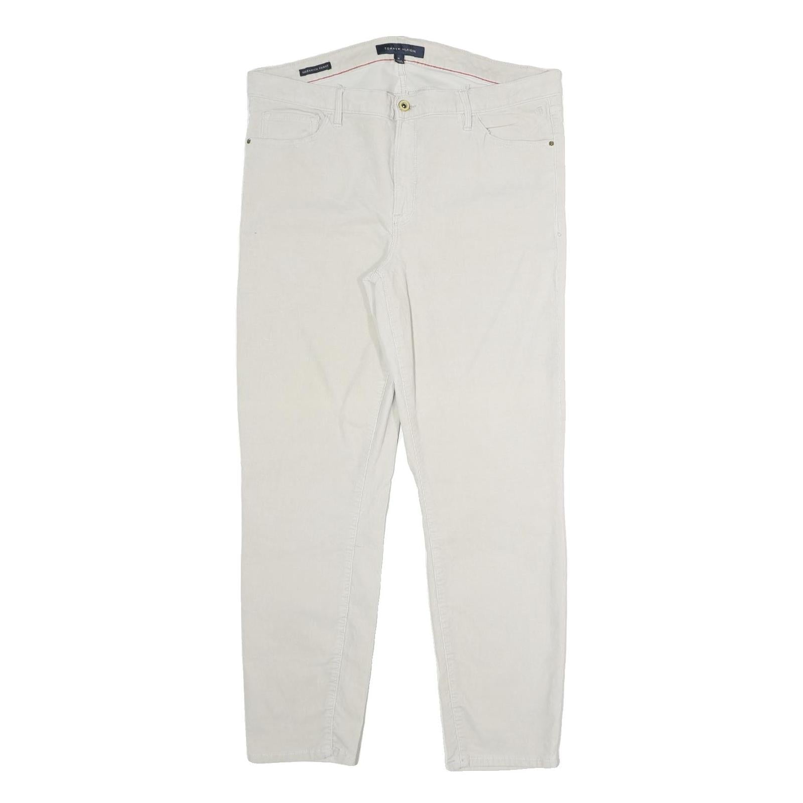 TOMMY HILFIGER Womens Cotton Blend Slim White Trousers W35 L28 Stylish Comfort
