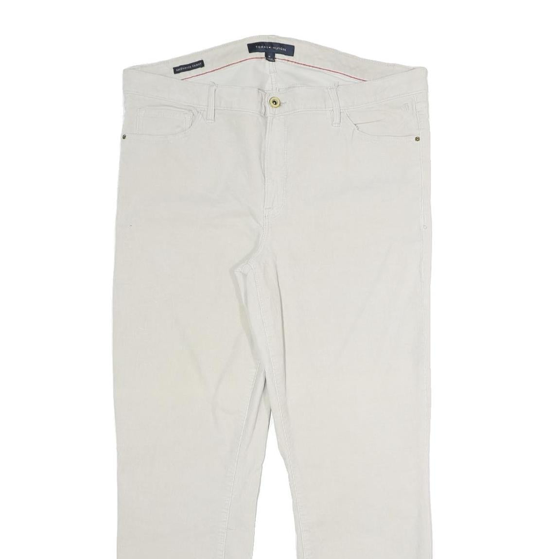TOMMY HILFIGER Womens Cotton Blend Slim White Trousers W35 L28 Stylish Comfort