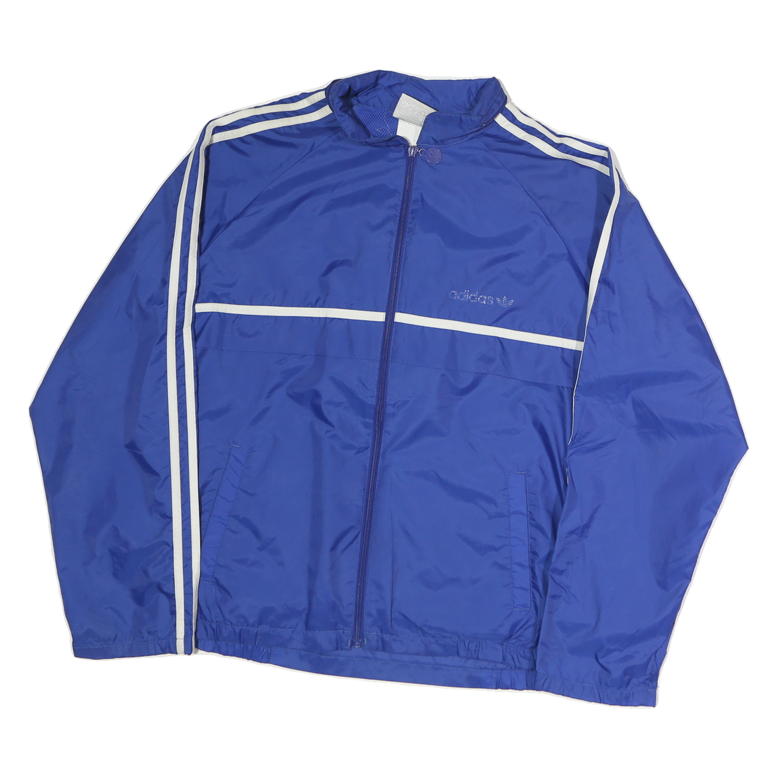 ADIDAS Mens Blue Zip Jacket M Polyester Track Plain Striped Classic Sportswear