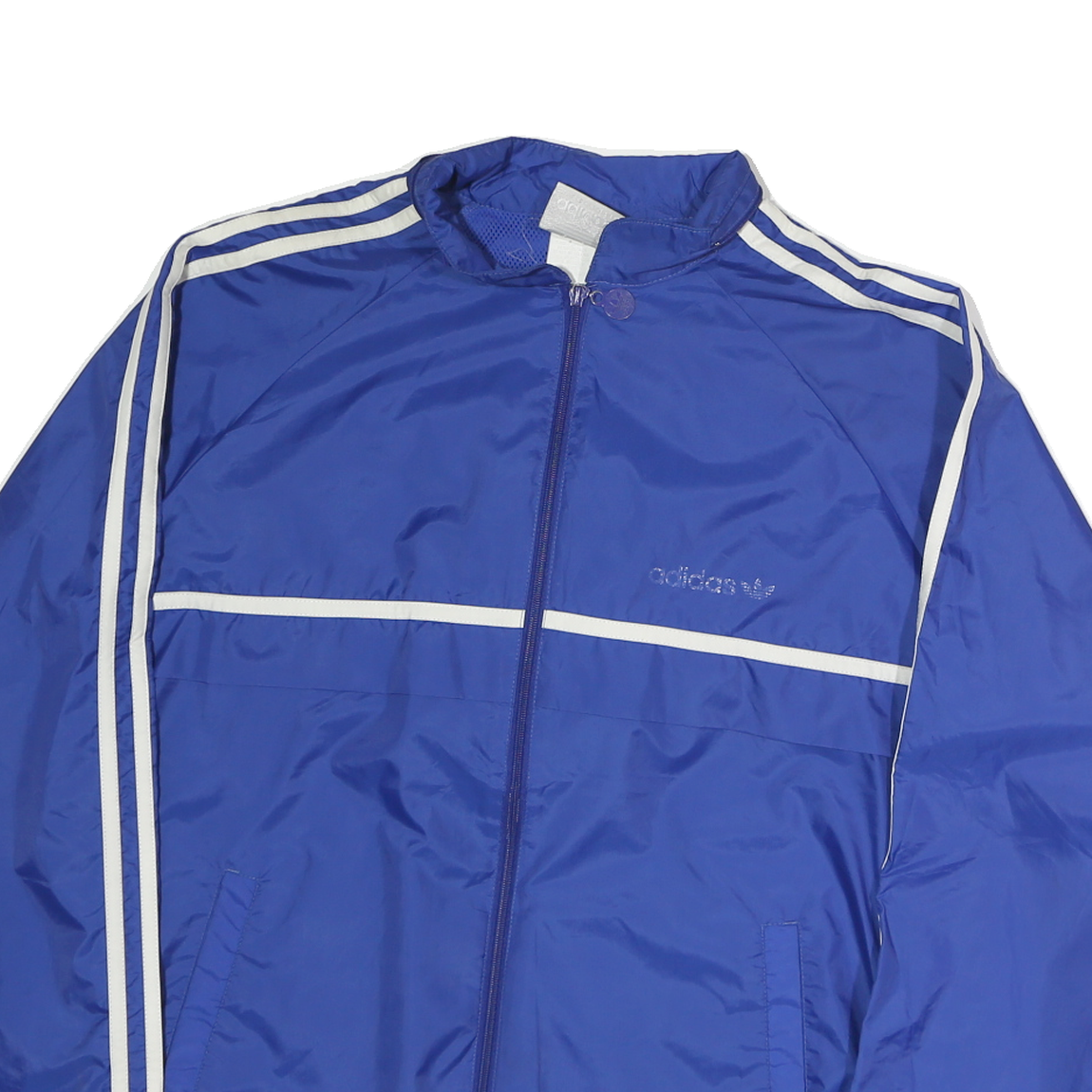 ADIDAS Mens Blue Zip Jacket M Polyester Track Plain Striped Classic Sportswear