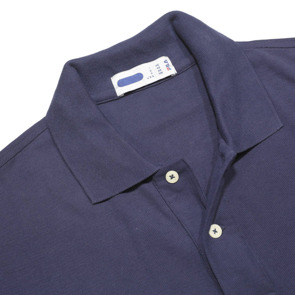 FILA Mens Blue Long Sleeve Plain Polo Shirt M Cotton Casual Classic