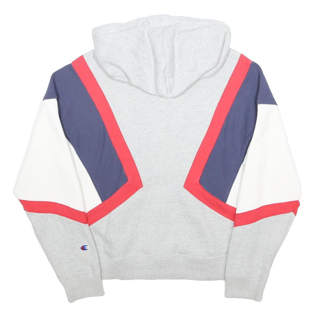 CHAMPION REVERSE WEAVE Womens Grey Blue & Red Zip Hoodie M Stylish Colourblock