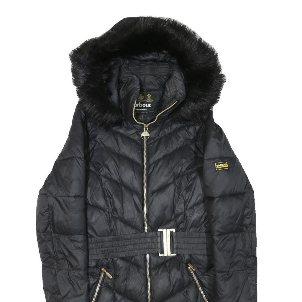 BARBOUR INTERNATIONAL Womens Black Quilted Jacket UK 10 Polyester Blend Zip Faux