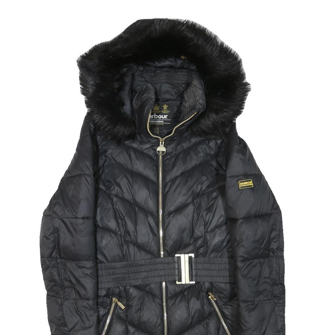 BARBOUR INTERNATIONAL Womens Black Quilted Jacket UK 10 Polyester Blend Zip Faux