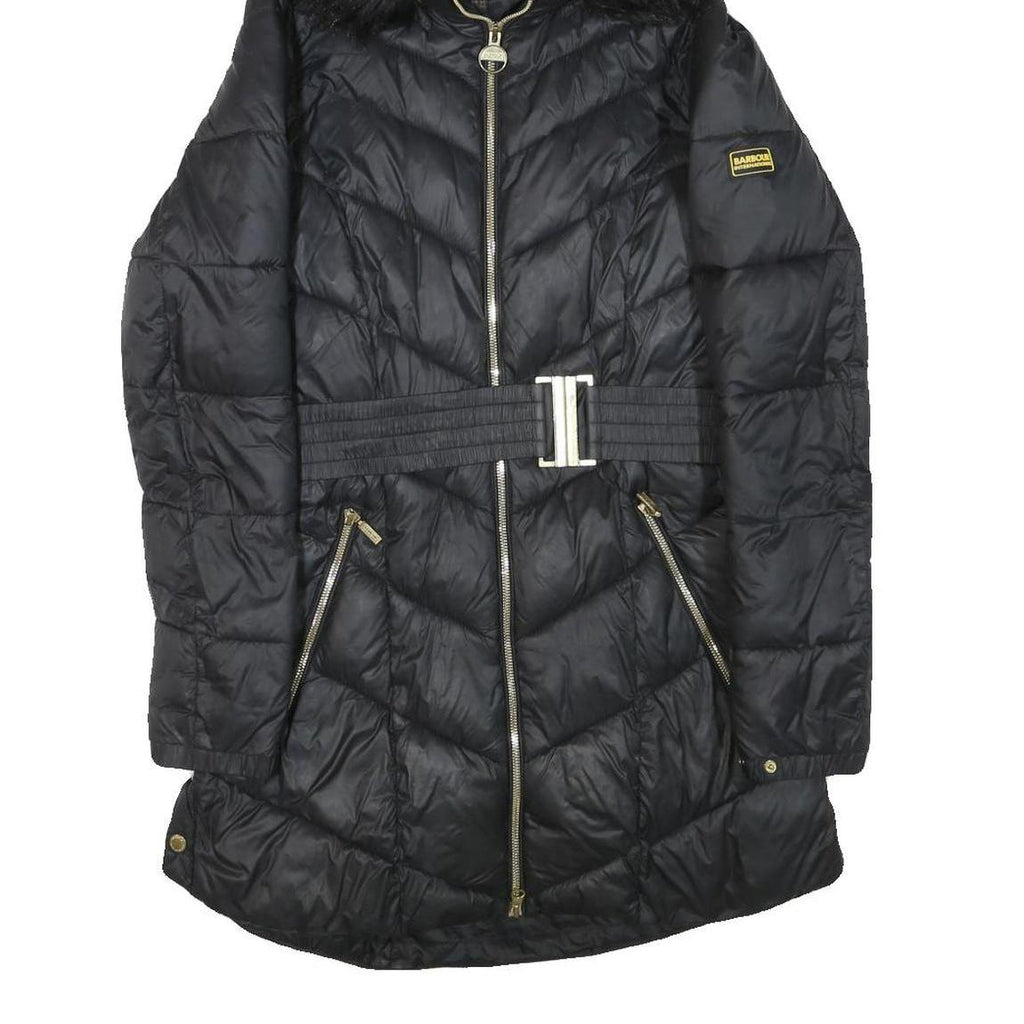 BARBOUR INTERNATIONAL Womens Black Quilted Jacket UK 10 Polyester Blend Zip Faux