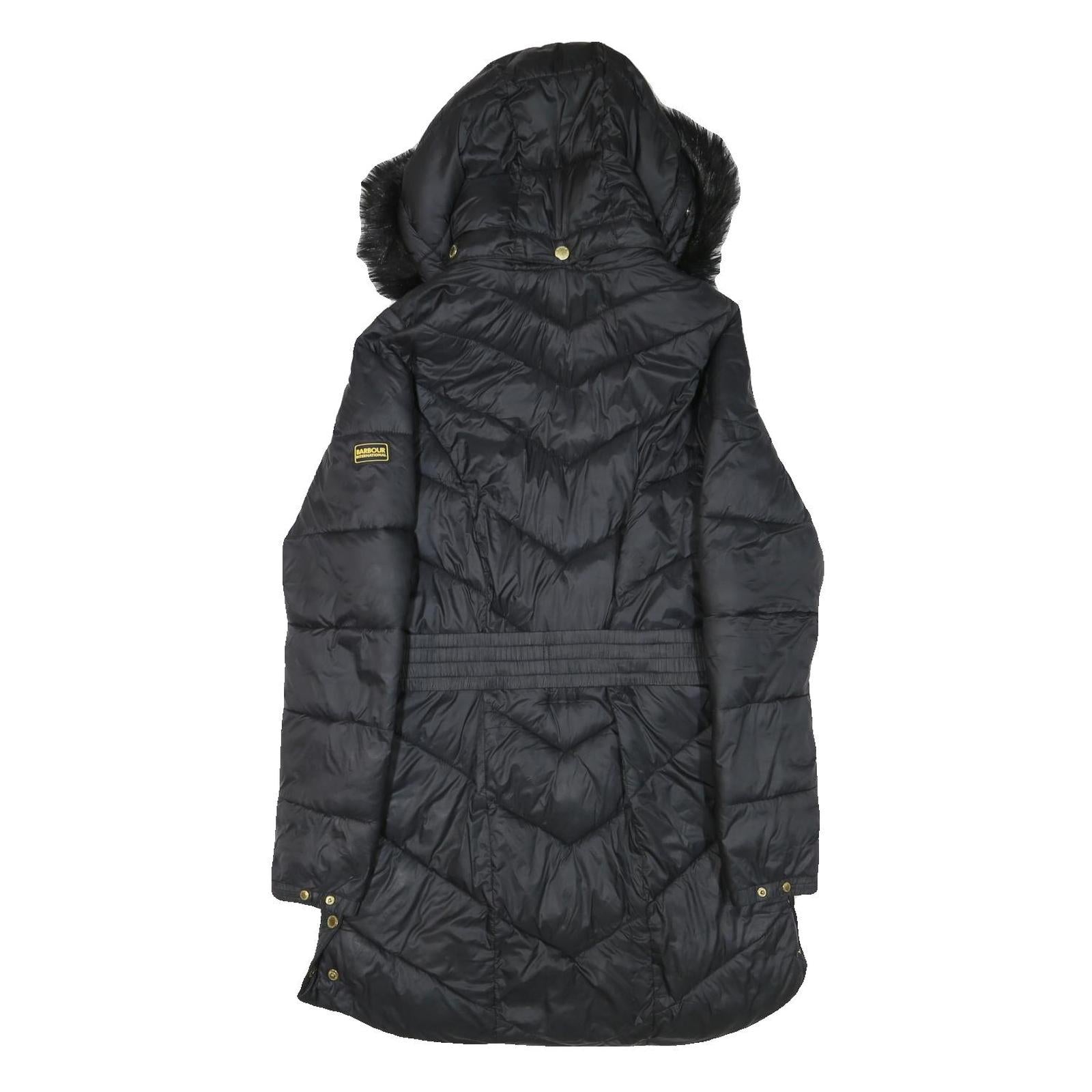BARBOUR INTERNATIONAL Womens Black Quilted Jacket UK 10 Polyester Blend Zip Faux