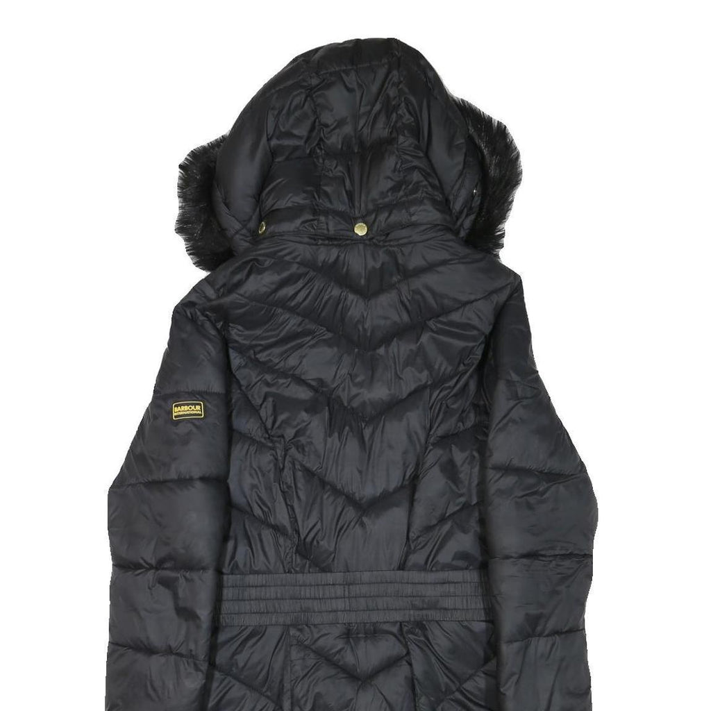 BARBOUR INTERNATIONAL Womens Black Quilted Jacket UK 10 Polyester Blend Zip Faux