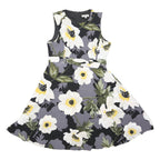 DEBENHAMS Womens Black & Grey Floral Belted Day Dress Polyester Blend Sleeveless